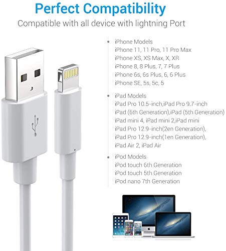  [AUSTRALIA] - Lightning Cable MFi Certified - iPhone Charger 3Pack 3FT Lightning to USB A Charging Cable Cord Compatible with iPhone 13 12 SE 2020 11 Xs Max XR X 8 7 6S 6 Plus 5S iPad Pro iPod Airpods - White