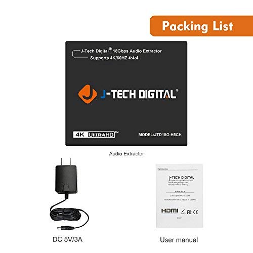  [AUSTRALIA] - J-Tech Digital 4K 60HZ HDMI Audio Extractor Converter SPDIF + 3.5MM Output Supports HDMI 2.0, 18Gpbs Bandwidth, HDCP 2.2, Dolby Digital/DTS Passthrough CEC, HDR10 [JTD18G-H5CH]