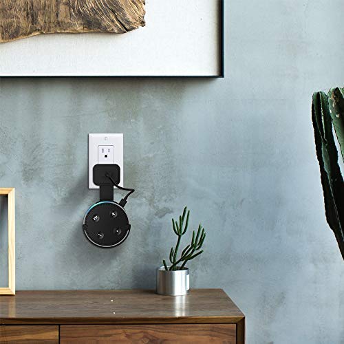  [AUSTRALIA] - Sintron Wall Mount Speaker Mount for Echo Dot 2 - Smart Home Outlet Wall Mount Stand for Echo Dot 2nd Generation Speaker Holder with Charging Cord Cable, Space Saving Accessories Without Messy Wires 1 Pack Black