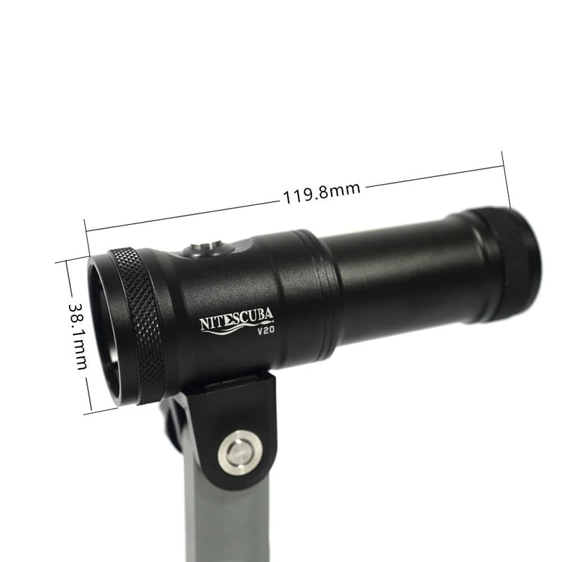  [AUSTRALIA] - Dive Video Light 2000 Lumen Dive Photography Camera Light for gopro Dive LED Flashlight lamp, 100M/330FT Underwater Flood Light with White Beam red Beam Battery Rechargeable Torch NiteScuba V20 black