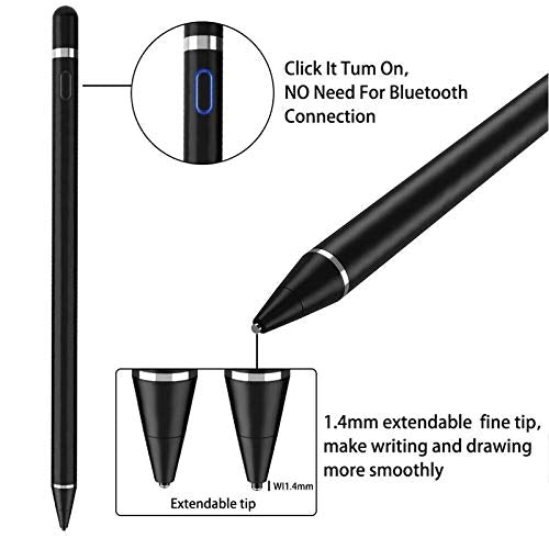 Active Stylus Compatible with Apple iPad, Stylus Pens for Touch Screens,Rechargeable Capacitive 1.5mm Fine Point with iPhone iPad and Other Tablets (Black) Black - LeoForward Australia