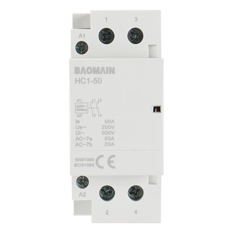  [AUSTRALIA] - Baomain AC Contactor HC1-50 220~240V 50A 2 Pole Universal Circuit Control DIN Rail Mount Normally Open