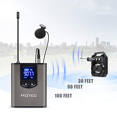  [AUSTRALIA] - HOTEC UHF Wireless Headset Microphone/Lavalier Lapel Mic with Bodypack Transmitter and Mini Rechargeable Receiver 1/4" Output for Vlogging or Speech silver
