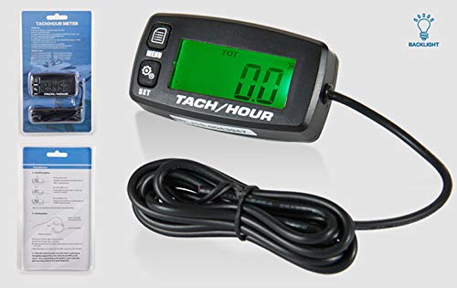  [AUSTRALIA] - Runleader HM032R Inductive Tachometer Digital Tach Hour Meter Backlit Flash Alert Service Alarms for Gasoline Engine Chainsaw ATV UTV Dirtbike Motobike Motocycle Outboards Snowmobile Marine Boat