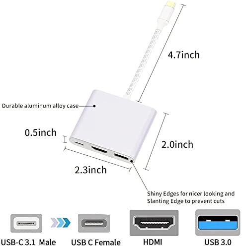  [AUSTRALIA] - USB C to HDMI Adapter, QCEs USB-C Digital AV Multiport Adapter, HDMI 4K Video USB 3.0 100W Fast Charging Hub Compatible with MacBook Pro/Air iPad iMac 2021, Samsung Dex Galaxy S20/S10 Note 20/10 Silver