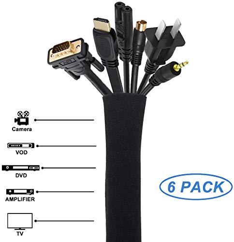  [AUSTRALIA] - [6 Pack] JOTO Cable Management Sleeve, 19-20 Inch Cord Organizer System with Zipper for TV Computer Office Home Entertainment, Flexible Cable Sleeve Wrap Cover Wire Hider System -Black