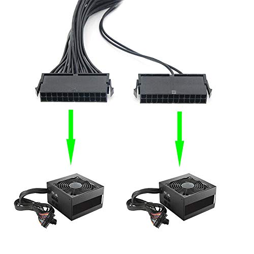  [AUSTRALIA] - YOVECATHOU 24 Pin 20+4 Dual Multiple PSU Power Supply Cable Splitter Adapter for ATX Motherboard Extension Kit 18AWG 1 Feet Black