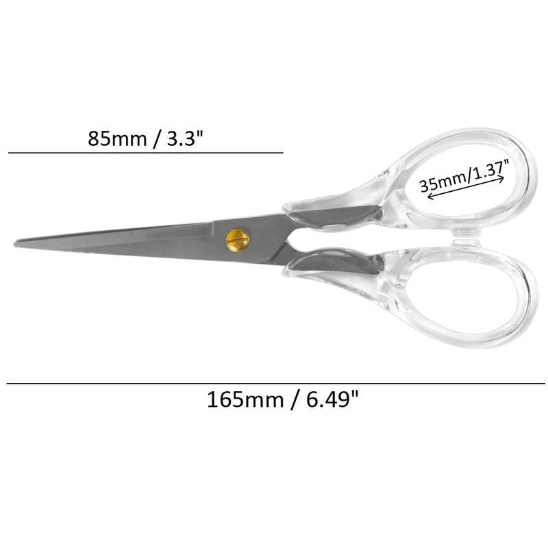  [AUSTRALIA] - 6.5 Inch Silver Shears Clear Round Acrylic Handle Craft Tailor Scissors Professional Fabric Dressmaker Shears for Cutting Fabric, Cloth, Leather, Canvas, Papers (Silver)