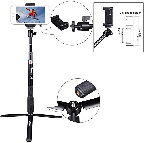  [AUSTRALIA] - Smatree Telescoping Selfie Stick with Tripod Stand Compatible for GoPro Hero 11/10/9/8/7/6/5/4/3+/3/Session/GOPRO Hero (2018),Insta360,DJI OSMO Action,Ricoh Theta S/V,Compact Cameras and Cell Phones