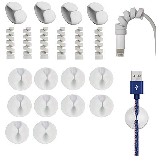  [AUSTRALIA] - 20 Pcs Multipurpose Cable Clips Holders for Organizing Cable Cords Home and Office, Cable Separator and Saver for Desk Wire Clips , Charging or Computer Cord ,Self Adhesive Cord Holders(White) White