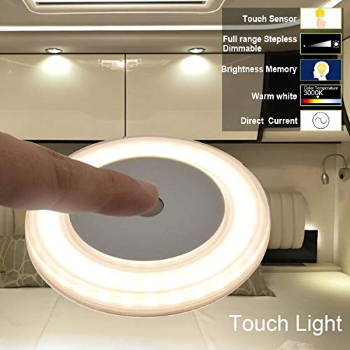  [AUSTRALIA] - THALASSA 3W RV Boat Touch Ceiling LED Light - DC 12V 2800K Soft White Memory Light Annular Frosted Lens with Stepless Dimmable, Surface Mount, Hidden Fasteners Design with Stainless Steel Screws 1 pack