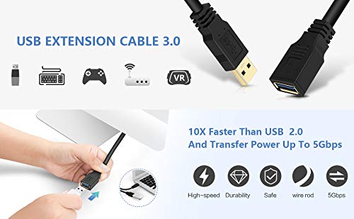  [AUSTRALIA] - USB 3.0 Extension Cable 6 Feet, NC XQIN USB 3.0 Type A Male to A Female Extension Cord,for Data Transfer USB Flash Drive, Keyboard, Mouse, Playstation, Xbox, Oculus VR, Card Reader, Printer etc USB3.0 Extension 6ft