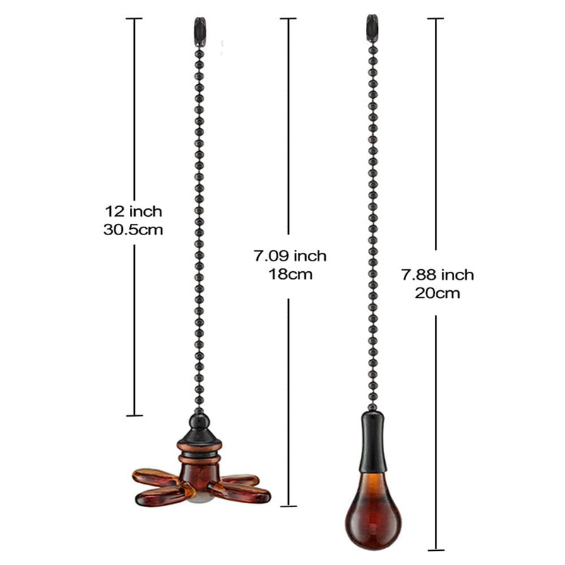  [AUSTRALIA] - Ceiling Fan Pull Chain Set, Crystal Glass Ceiling Fan Chain Pulls with 2PCS 12inch Beaded Ball Extension Chains for Celing Fan Light and Wall Lamps, Cabinet Light (Light Bulb and Fan Shape), Brown