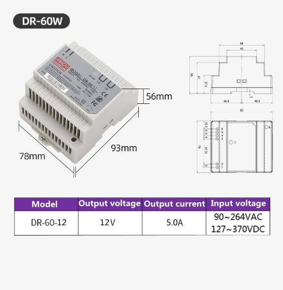  [AUSTRALIA] - DR 60-12 AC/DC 60W 100-240V transformer DIN rail power supply industrial power supplies PWM control with one output high-precision DIN rail (DR 60-12) DR-60-12