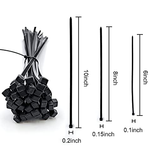  [AUSTRALIA] - 6", 8", 10" Black Cable Zip Ties,48lb Premium Plastic Wire Ties,Self-Locking Black Nylon Zip Ties for Indoor and Outdoor. (6,8,10 Black) 6,8,10 Black