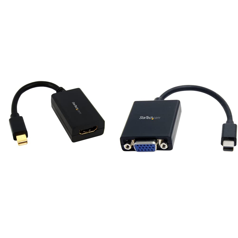  [AUSTRALIA] - StarTech.com Mini DisplayPort to HDMI Adapter - 1080p (MDP2HDMI) & .com Mini DisplayPort to VGA Adapter - Active Mini DP to VGA Converter - 1080p Video - (MDP2VGA) Black Converter + VGA Adapter