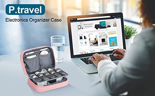  [AUSTRALIA] - Electronics Organizer, Portable Double Layer Cable Organizer Bag, Waterproof Travel Organizer Bag, Small Electronic Accessories Case for Cable, Charger, Earphone, SD Card, Phone, Power Bank Pink & Gray