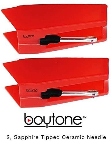 [AUSTRALIA] - Boytone Pack of 2, Sapphire Tipped Ceramic Replacement Needle for Turntables,RED
