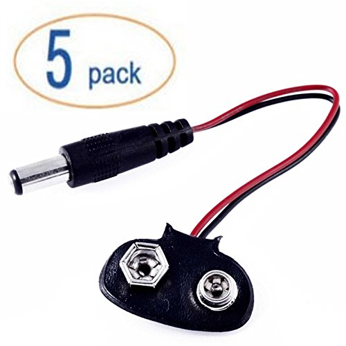5pack 9v Battery Clip with 2.1mm X 5.5mm Male DC Plug for Arduino by Corpco - LeoForward Australia