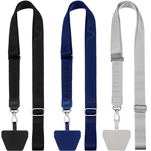  [AUSTRALIA] - Weewooday 3 Pieces Universal Phone Lanyards, Adjustable Phone Neck Strap with 3 Pads Compatible with Phone Case Key Black, Gray, Blue