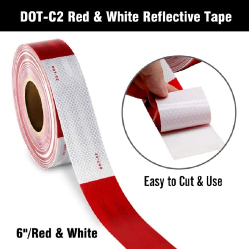  [AUSTRALIA] - 2 Inch x 50 Feet DOT-C2 Red & White Reflective Safety Tape, BUYMALLY Hazard Caution Adhesive Tape, High Viscosity, Waterproof, Fade Resistant, Durable, Reflective Conspicuity