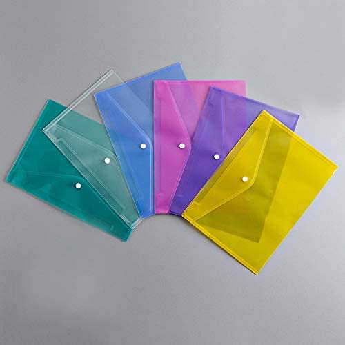  [AUSTRALIA] - File Folders Plastic Envelopes Poly Envelope Folder with Snap Button Closure Zip File Folder Mesh Waterproof Transparent Project Envelope Folder A4 Letter Size (Plastic Envelopes 12pcs)