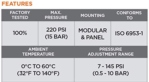  [AUSTRALIA] - GROZ 3/8-inch NPT Intermediate Air Regulator | 88 CFM Max Flow Rate | Aluminum Die Cast | “Press to Lock” Adjustment Knob | Conforms to ISO 6953-1 (60053)