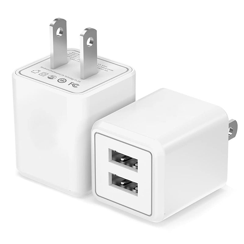 [AUSTRALIA] - Wall Charger, 2.1A 12W Dual Port Portable Universal USB Wall Charger for Apple iPhone,iPad, Samsung Galaxy, HTC Nexus Moto BlackBerry, Bluetooth Speaker Headset & Power Bank, White (2-Pack) 2Pack(White)