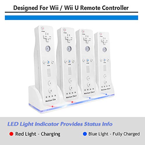  [AUSTRALIA] - 4-in-1 Charging Station for Wii&Wii U Remote Controller,Charger with 4 Rechargeable Battery Packs (4 Port Charging Station+4 pcs 2800mAh Replacement Batteries+USB Cable),Remote Not Included