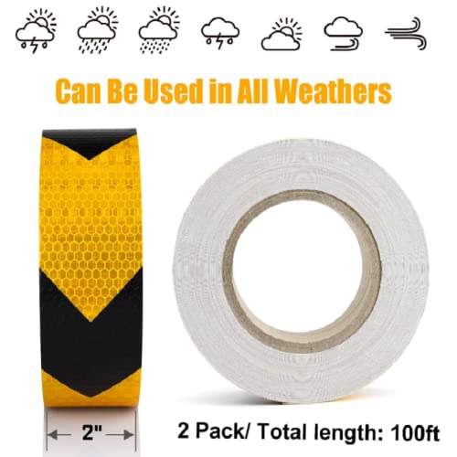  [AUSTRALIA] - 82Feet X 2inch Reflective Safety Hazard Warning Tape Waterproof Yellow & Black Arrow, BUYMALLY Fluorescent High Visibility Sticker, Conspicuity Caution for Car, Truck, Vehicles, Boats, Signs