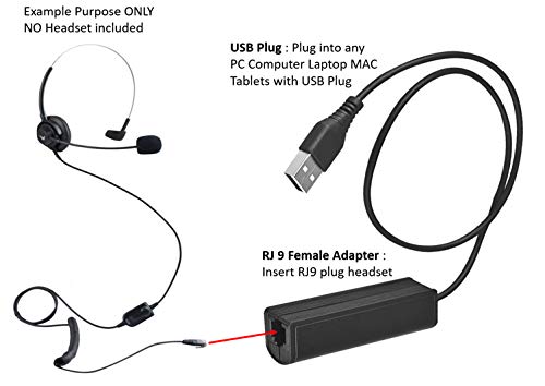  [AUSTRALIA] - USB Plug Computer PC Laptop To RJ9 Female Adapter For Headset Work With Avaya Nortel Nt Yealink Viop POE NEC Mitel Office Desktop IP Telephone Phone Skype MSN Video Phone App Conference Work From Home