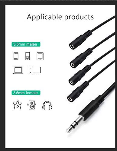 3.5mm Headphone Splitter Cable,ONXE 1/8 Inch AUX Stereo Jack Audio Splitter 1 Male to 2 3 4 Female Adapter Cable for Mp3 Player Mobile Phone Laptop, PC Headphone Speakers(Black) black - LeoForward Australia