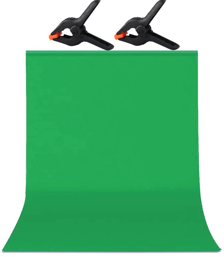  [AUSTRALIA] - 5 x 6.5 FT/1.5x2M Zoom Green Screen,Soft Photography Backdrop Background,for Photo Video Studio,Chroma Key and Televison,2xSpring Clamp,Polyester,No Rod Pocket