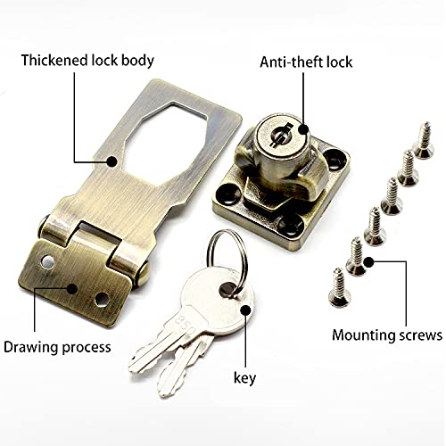  [AUSTRALIA] - 2 Packs Keyed Hasp Locks Twist Knob Keyed Locking Hasp for Small Doors, Cabinets and More,Stainless Steel Steel, Hasp Lock Catch Latch Safety Lock Door Lock with Keys (3inch, Bronze) 3inch