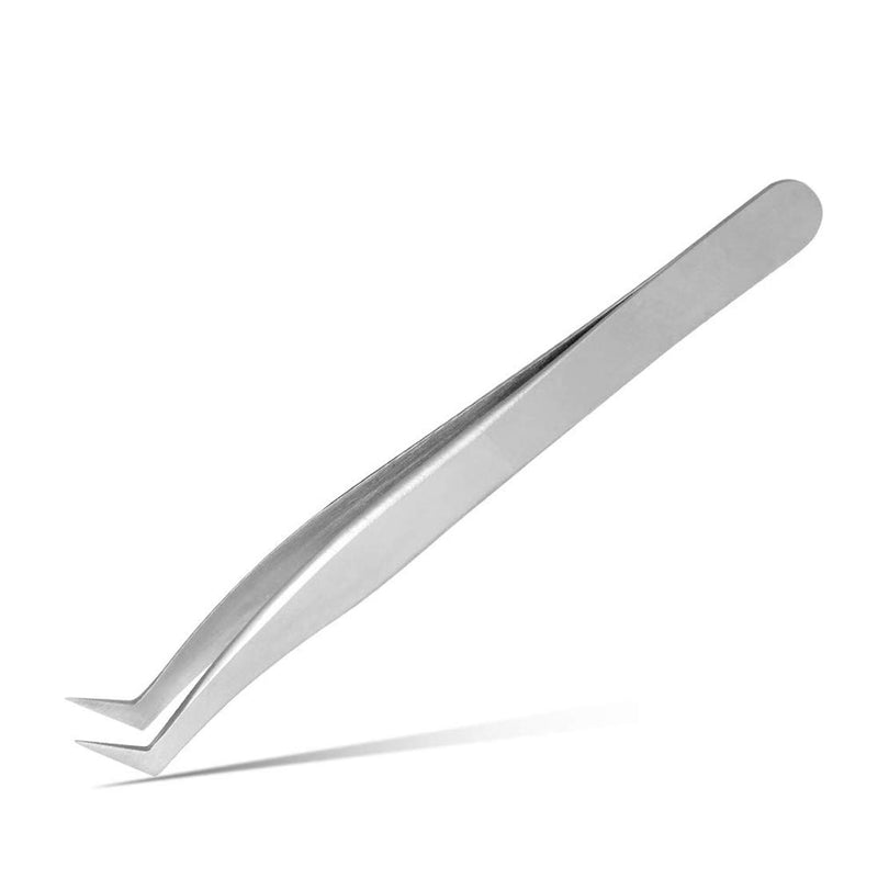 Volume Eyelash Extension Tweezer - FEITA Professional Angled Curved Pointed L-Shaped Precision Tweezers for 3D 4D 6D Lashes Extension - Silver - LeoForward Australia