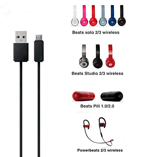  [AUSTRALIA] - Replacement Charging Power Supply Cable Compatible with Beats by Dr Dre Studio Solo 3 Wireless Powerbeats 3 Wireless Headphone and Pill Speakers (Black) Black