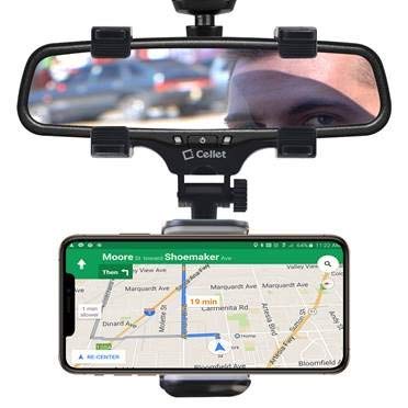  [AUSTRALIA] - Cellet Vehicle Rear View Mirror Phone Holder Mount Universal Smartphone Cradle Compatible to iPhone 14 Pro Max Plus 13 12 11 XR XS SE Galaxy Z Flip Z Fold S22 S21 S20 S10 Google Map GPS Navigation Style 4