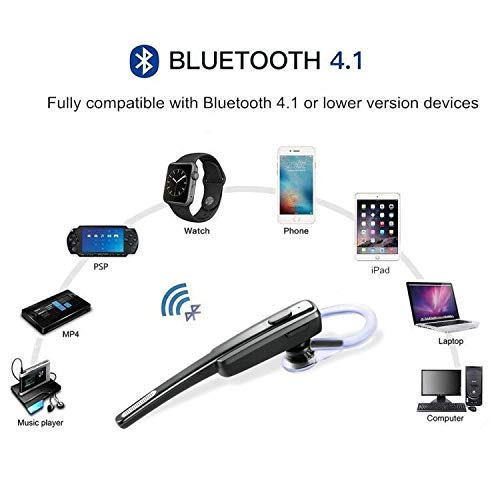  [AUSTRALIA] - Bluetooth Headset, COMEXION Wireless Business Earpiece V4.1 Lightweight Noisy Suppression Bluetooth Earphone with Microphone for Phone/Laptop/Car (Black+Case) Black+Case