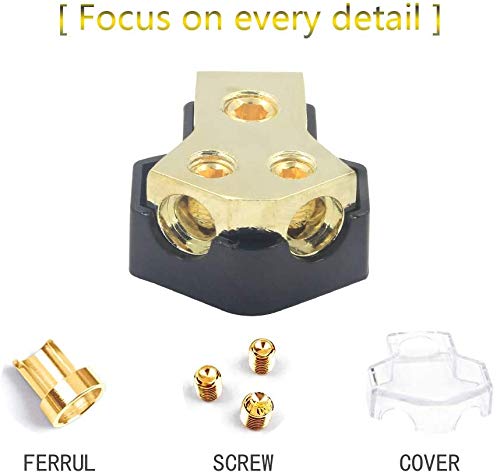 [AUSTRALIA] - RKURCK Power Distribution Block, 2 Way 0/2/4 AWG Gauge in, 4/8/10 Gauge Out, 2 Way Car Audio Stereo Amp Distribution Connecting Block for Audio Splitter (1 in 2 Out) with Screw Sets 2 Pack 2 Way with Screw 2pcs