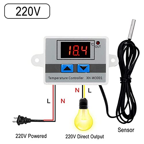  [AUSTRALIA] - Digital thermostat, 220V, temperature controller, control of cooling and heating thermostat switch with sensor, -50 °C to 110 ℃