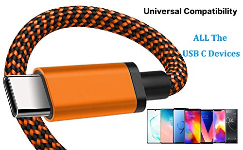  [AUSTRALIA] - Type C Cable Fast USB C Charging 6FT 3Pack Power Cord Braided Phone Charger for Samsung Galaxy A10e A11 A20 A21 A51 A50 A71 A01 S10 S21 S20 FE Note 20, Moto G Power Stylus G7 G6 Z4, LG K51 Stylo4 5 6 blue+green+orange