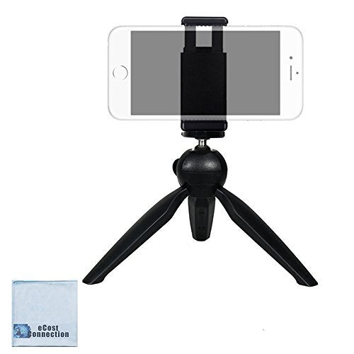  [AUSTRALIA] - eCostConnection Mini Compact Tripod with Rotating Head + eCostConnection Universal Tripod Mounting Adapter with Dual 1/4" Mounting Points for iPhone, Android, and More Smartphones + Microfiber Cloth