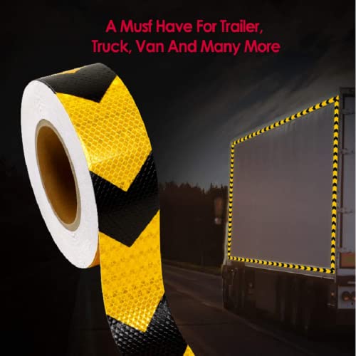  [AUSTRALIA] - 82Feet X 2inch Reflective Safety Hazard Warning Tape Waterproof Yellow & Black Arrow, BUYMALLY Fluorescent High Visibility Sticker, Conspicuity Caution for Car, Truck, Vehicles, Boats, Signs