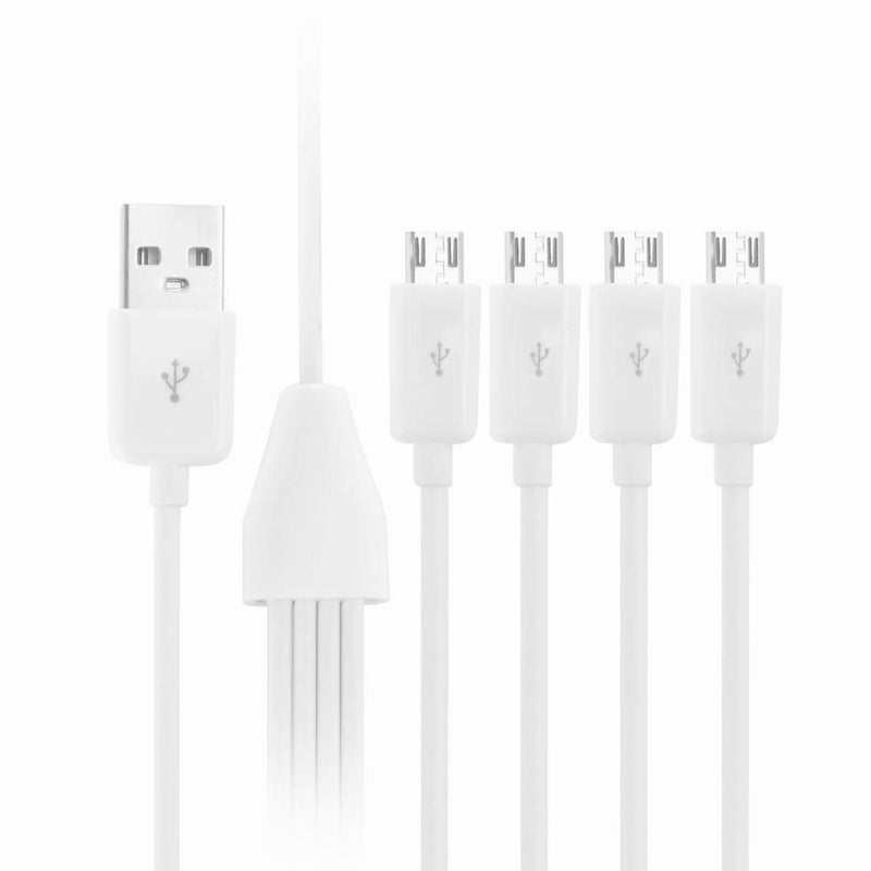  [AUSTRALIA] - Micro USB Splitter - 4 in 1 Micro USB White Cable - USB 2.0 A Male to 4 Micro USB Male Adapter Cable Data Syncing Micro USB Charging Cord Cable (1.64ft, White)