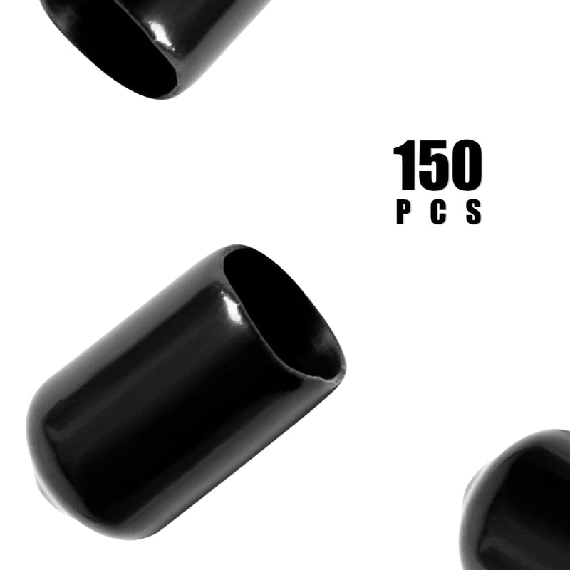  [AUSTRALIA] - UTSAUTO 150Pcs Flexible End Caps Rubber End Caps Round Screw Thread Protectors Black Vinyl Blot Protector Safety Caps Kit for Tube Screw Bolt (0.35Inch, 9mm) 0.35" / 9mm