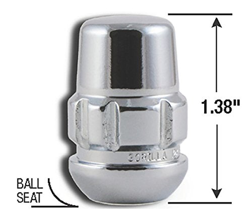  [AUSTRALIA] - Gorilla Automotive Products 38431XL Ball Seat Wheel Lock Chrome Set of 4 (12mm x 1.50 Thread Size)