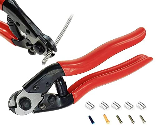  [AUSTRALIA] - NTPKS Steel Wire Cutter for both soft and hard steel cable or wire rope or spring wire+ 5Pcs of 3/16" Cable Wire Ferrules + 5Pcs Bike Brake Cable Cap End Tips