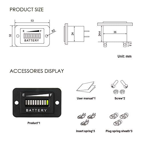 Jayron Lead Acid Battery Indicator Meter Gauge/Waterproof Battery Capacity Meter,Universal LCD Digital Battery Discharge Alert,Use for Golf Cart,Fork Lifts,Star Car,Club Car (36V) 36V - LeoForward Australia