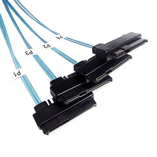 CY 100cm Internal 36 Pin Mini SAS SFF-8087 Host to 4 SFF-8482 Target SAS Hard Disk and SATA Power Cable Blue 100cm - LeoForward Australia