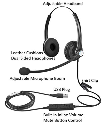  [AUSTRALIA] - USB Headset with Microphone Double Sided for Business Skype Work from Home Call Center Office Video Conference Computer Laptop PC VOIP Softphone Telephone Noise Cancellating Headset Headphone